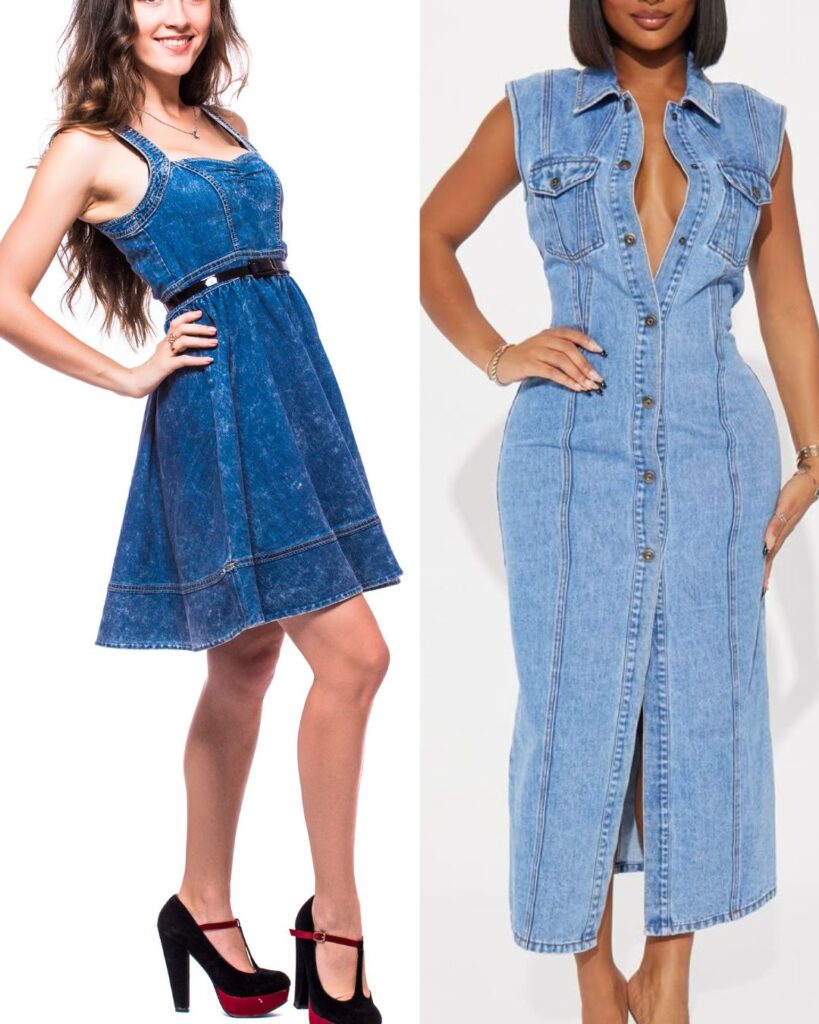 women in denim dress Micro trend